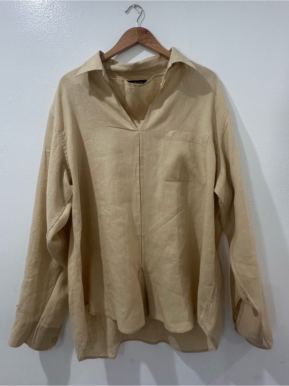 Murano Beige Casual Linen Button-Down Shirt